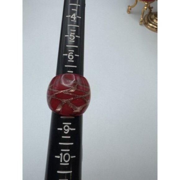 Copper-Red Glitter Metallic Lamp Work Glass Ring Domed Murano-Style Size 7.5 - Picture 5 of 10